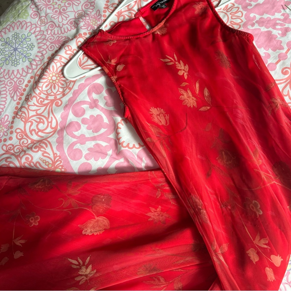 Vintage Elegant Red Floral Dress